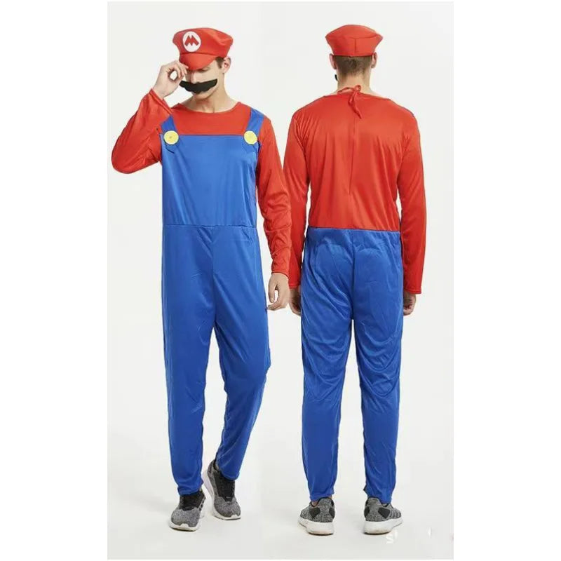 Disguised men's Luigi luxury adult costume super brother costume role-playing fancy dress set Halloween women's hat and beard