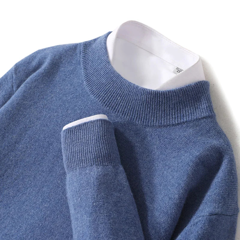 100% Pure Wool Sweater For Men, Half High Neck Knitted Pullover, Long Sleeved Casual Autumn Winter Thick High-End Sweater Warmth