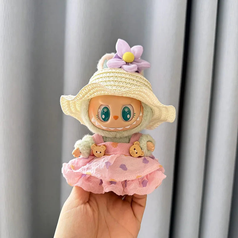 Luxury Plush Wedding Dress Dolls Clothes for Labubu I II Korea Style Fluffy Romantic Wedding Dress Flower Hat Suit for Ladbubu