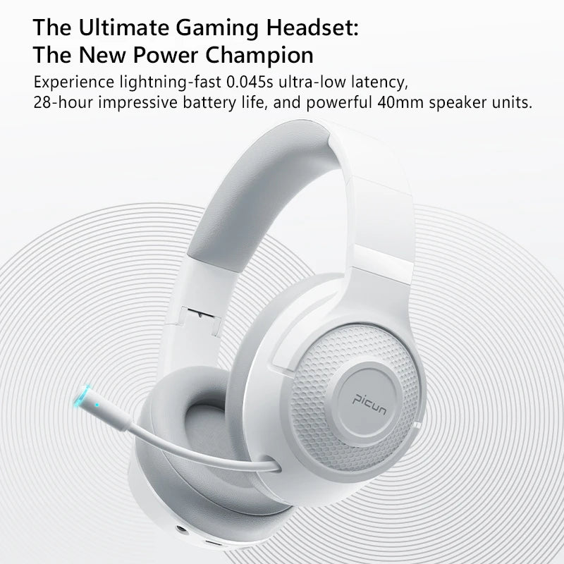 Picun BG 01 Gaming Wireless Headphone Mic OverEar Earphones 0.045s Low Latency Bluetooth 5.3 40mm Driver Wireless Cable Headset
