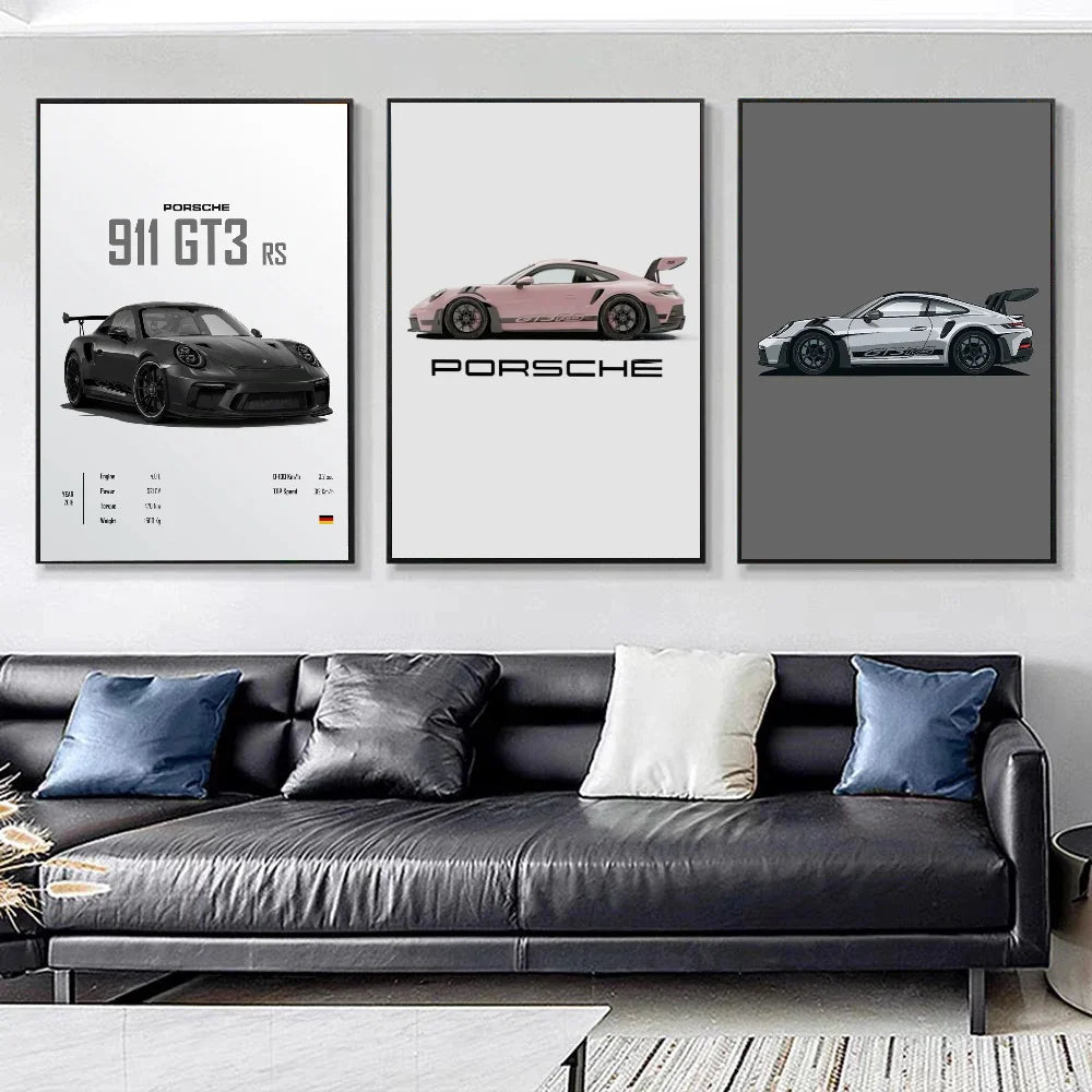 Sport Cars Poster Self-adhesive Art Waterproof Paper Sticker Coffee House Bar Room Wall Decor
