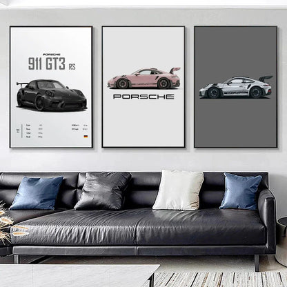 Sport Cars Poster Self-adhesive Art Waterproof Paper Sticker Coffee House Bar Room Wall Decor