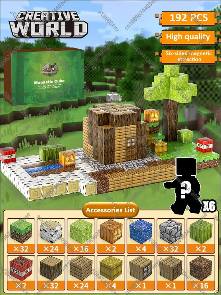 Magnetic Building Blocks Mine World Magnet Cube Set for Boy Girl Kid Age 3+ DIY Model Children Stem STEM Sensory Toy Gift