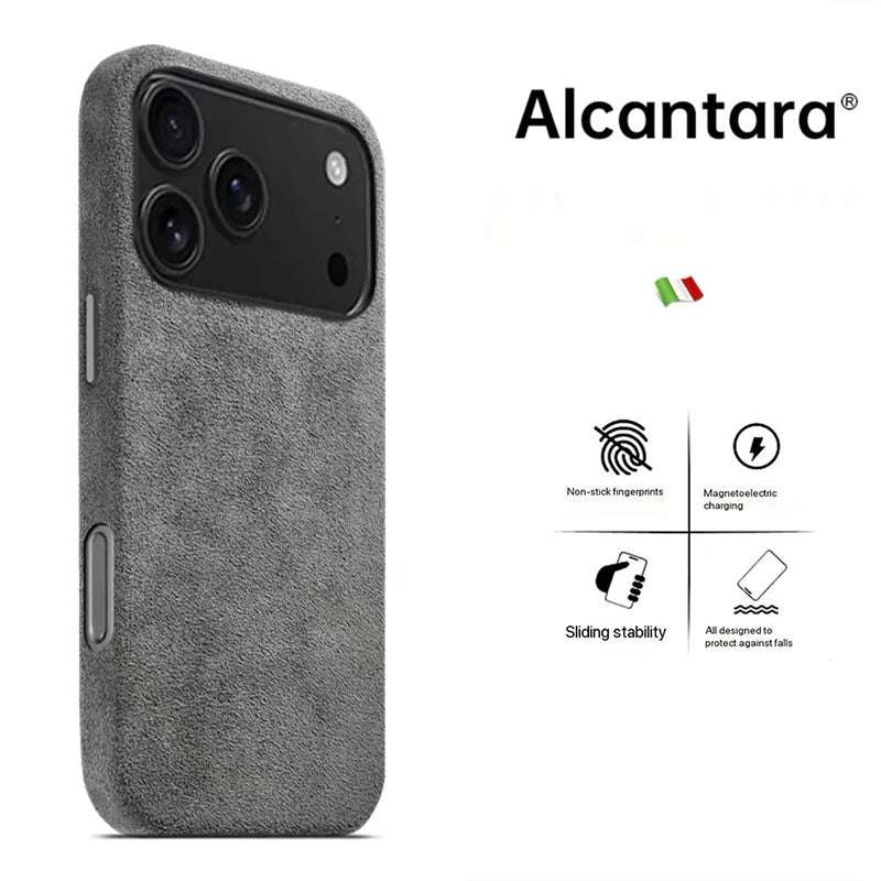 Real Italy Alcantara Magsafe Case for iPhone 17 Pro Max Air Premium Magnetic Cover Suede Leather Cases for iPhone 16 17 Pro Max