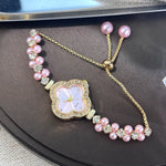 Diamond Set Color Light Luxury Drawstring Watch Exquisite Small Pearl Clover Drawstring Style Quartz Women's Watch