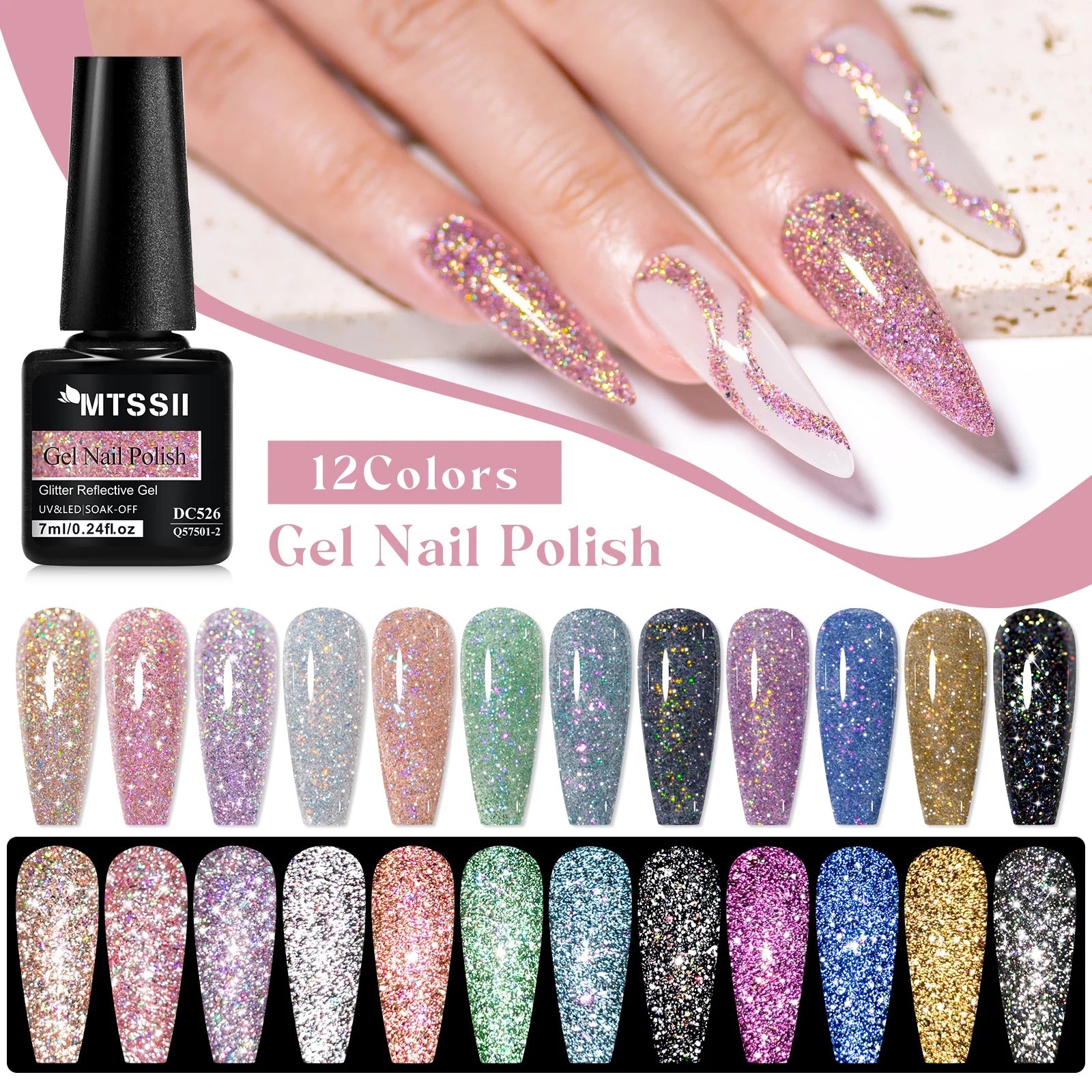 12pcs Glitter Gel Nail Polish Set Sparkling Glitter Semi Permanent Soak Off UV Gel Varnish Nail Manicure With Box Nail Supplies