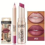 USHAS 12 Color Matte Lipstick Set Long-lasting Waterproof Lipstick + Lip Liner Set Easy Coloring Non-Stick Cup Lip Makeup Suit