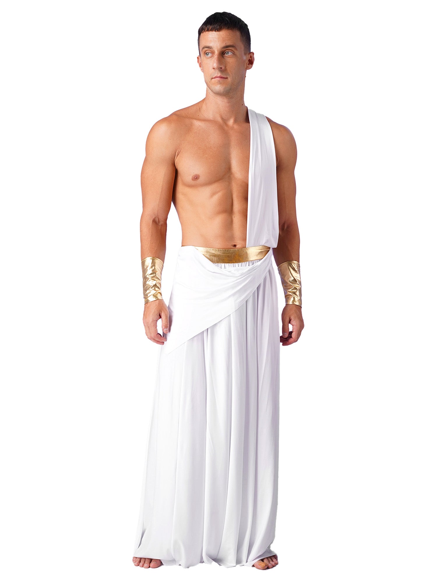 Mens Ancient Greek God Toga Gladiator Costumes Roman Emperor One Shoulder Sleeveless Robe Halloween Medieval Warrior Outfits