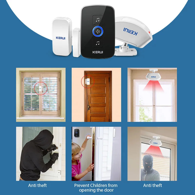 KERUI M525 Wireless Doorbell Waterproof Outdoor Smart Home Door Bell Chime Kit LED Flash Security Alarm Welcome House Melodies