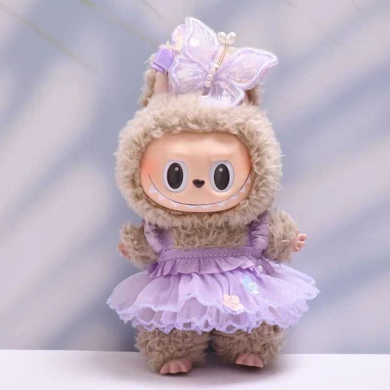 Doll Clothes For LABUBU Frog Set Jumpsuit Kawaii Fisherman Hat 2PCS/Pack Plush Cotton Doll Dress Up Game Decoration