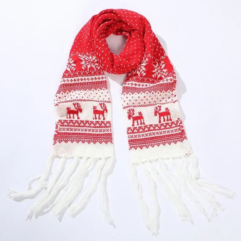 1pc Christmas Red Scarves Cartoon Reindeer Snowflake Warm Scarf Man and Woman Christmas Scarves for Women Sweet Girls Black 2025