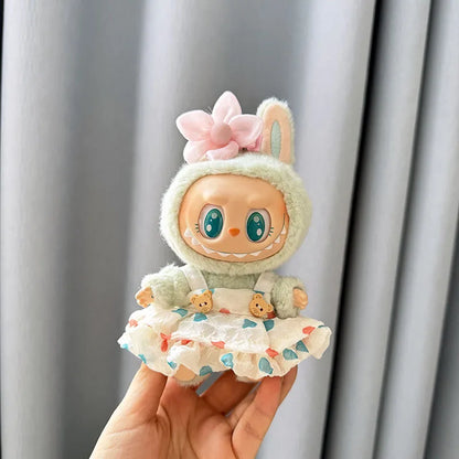 Luxury Plush Wedding Dress Dolls Clothes for Labubu I II Korea Style Fluffy Romantic Wedding Dress Flower Hat Suit for Ladbubu