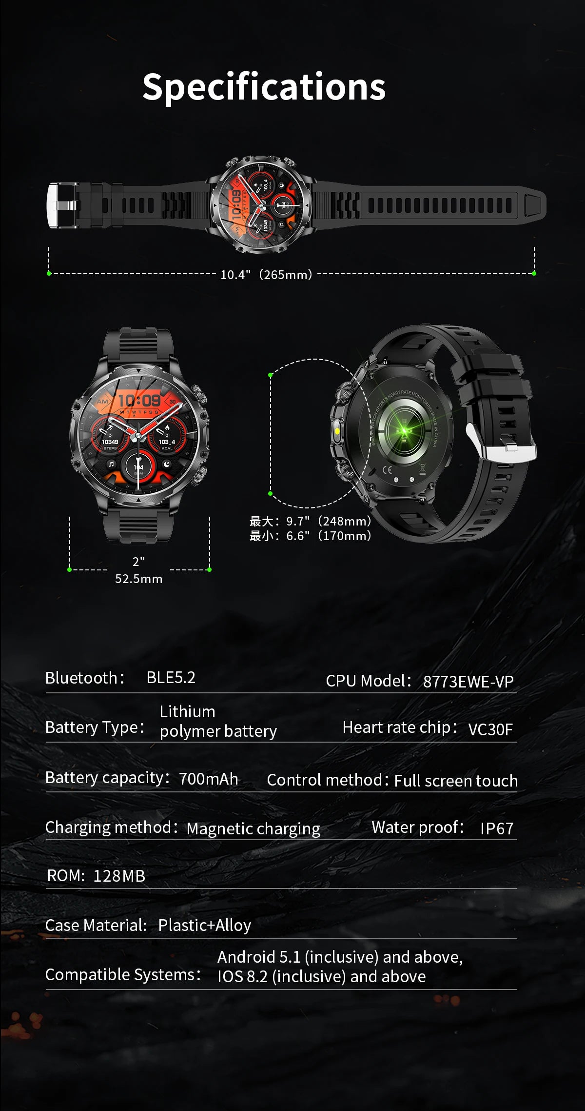 AK75 Smart Watch Flashlight 1.9inch Men Outdoors Sports Fitness Tracker 700mah Large Battery BT Calling LED Light Smartwatch