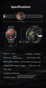 AK75 Smart Watch Flashlight 1.9inch Men Outdoors Sports Fitness Tracker 700mah Large Battery BT Calling LED Light Smartwatch