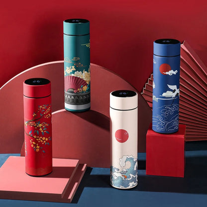 Portable Thermos Bottle Coffee Tea Mug Chinese Style Smart Temperature Display Vacuum Flask Water Bottle With Filter Thermos Cup