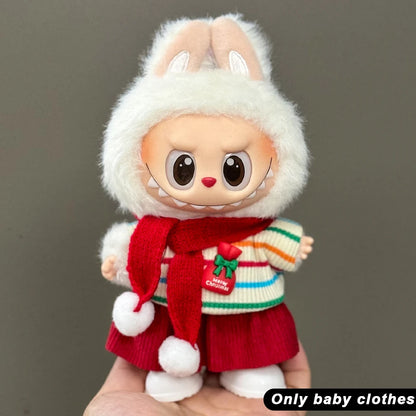 17cm Mini Plush Doll'S Clothes Outfit Accessories For Korea Kpop Labubu V1 V2 V3 Christmas onesie hat set Clothing