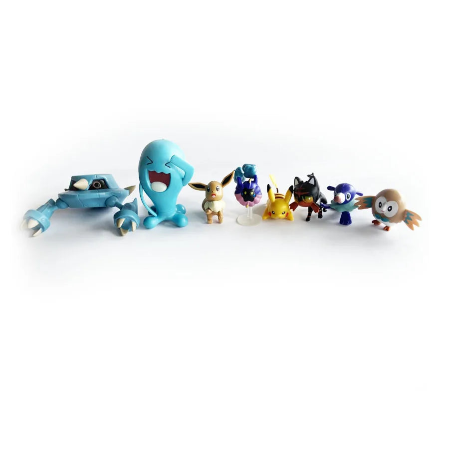 Pokemon Pikachu Figures Popplio Rowlet Cosmog Metang Eevee Litten Wobbuffet Pika Action Figure Toys for Children 8 Pcs / Set