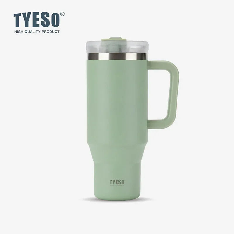 Tyeso 900/1200ML Tumbler Bottle Stainless Steel Car Mug With Handle Straw Thermal Iced Travel Vacuum Insulated Coffee Hot Cup