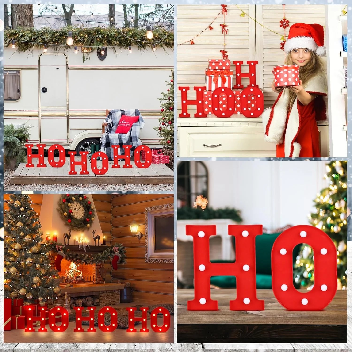 Ho Ho Ho LED Letter Christmas in July Lights Sign Table Decor Light up Letters for Home Christmas Party Bedroom Tabletop Decor