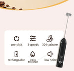 Electric Milk Frother USB Rechargeable Handheld Egg Beater 3 Speeds Foam Maker Mixer Coffee Drink Frothing Wand Foamer Kitchen