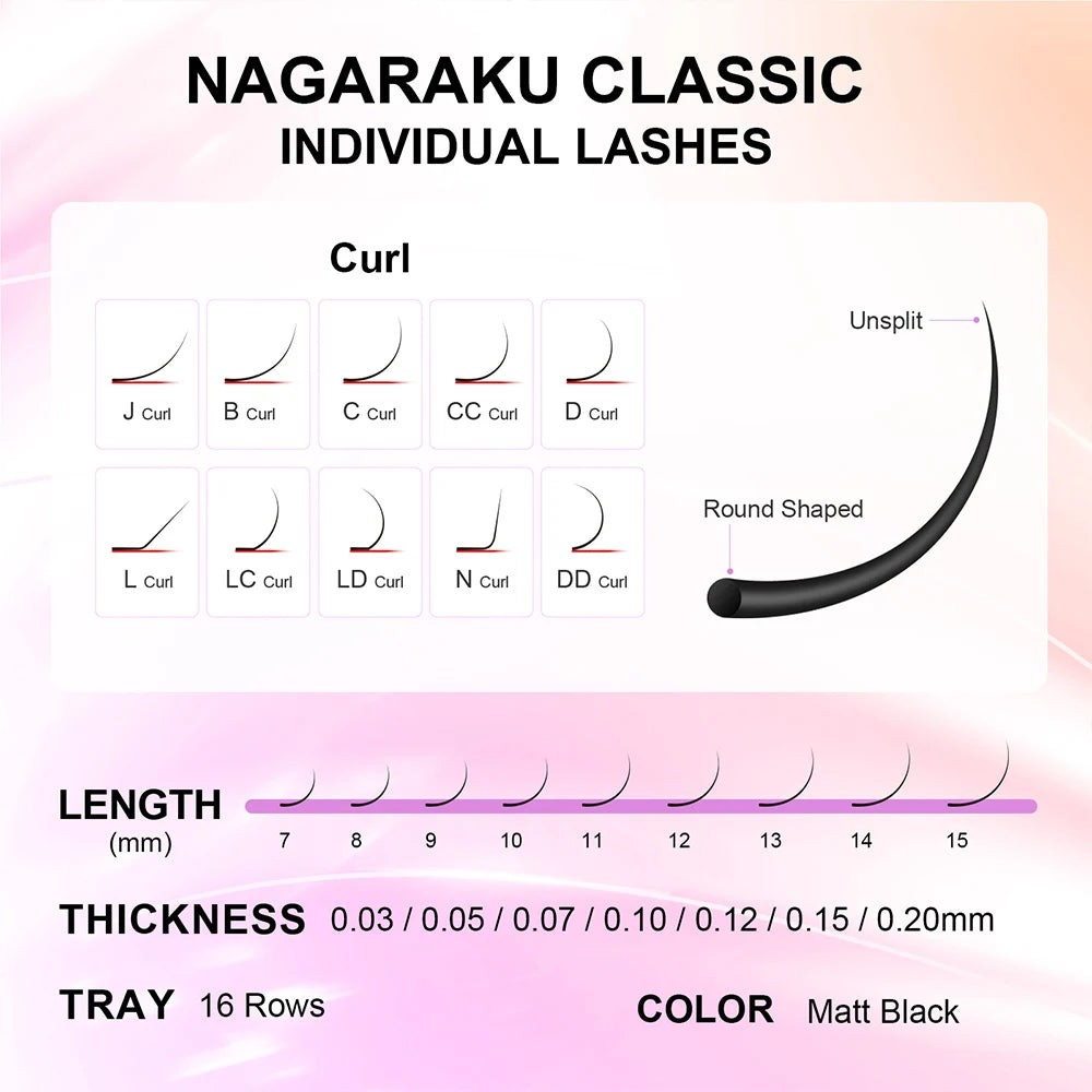 NAGARAKU Classic Mix Eyelash Extensions 16rows/Case 7~15mm Premium Natural Soft Individual Faux Mink Supplies Makeup Cilios