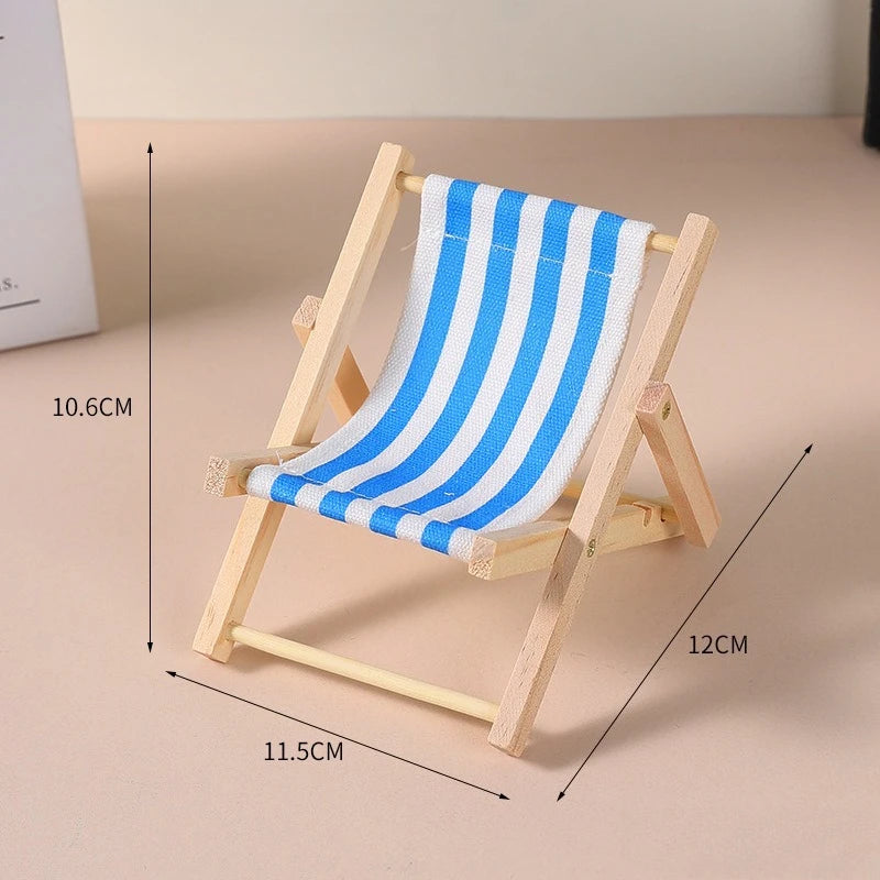 Doll'S Chair Outfit Accessories For Ropa Labubu 10cm cotton doll Summer vacation Wooden beach reclining camping chair ornament
