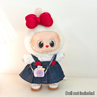 Mini Doll'S Clothes Outfit Accessories for 15-17cm Ropa Labubu & 10cm Cotton Doll Love Hoodie Pink Yarn Skirt Clothing no doll