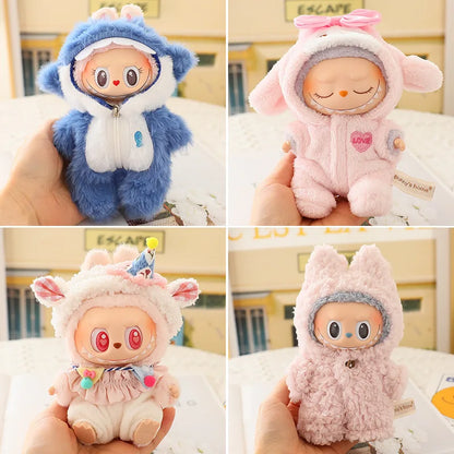 1pc 17cm Labubu Clothes Cute Mini Plush Doll'S Outfit Accessories Blue Shark Jumpsuit Snowman Suit For V1v2 Dolls Girl Kids Gift