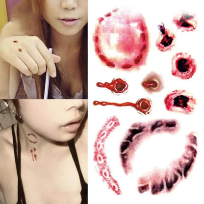 Horror Realistic Fake Bloody Wound Stitch Scar Scab Waterproof Temporary Tattoo Sticker Halloween Masquerade Prank Makeup Props
