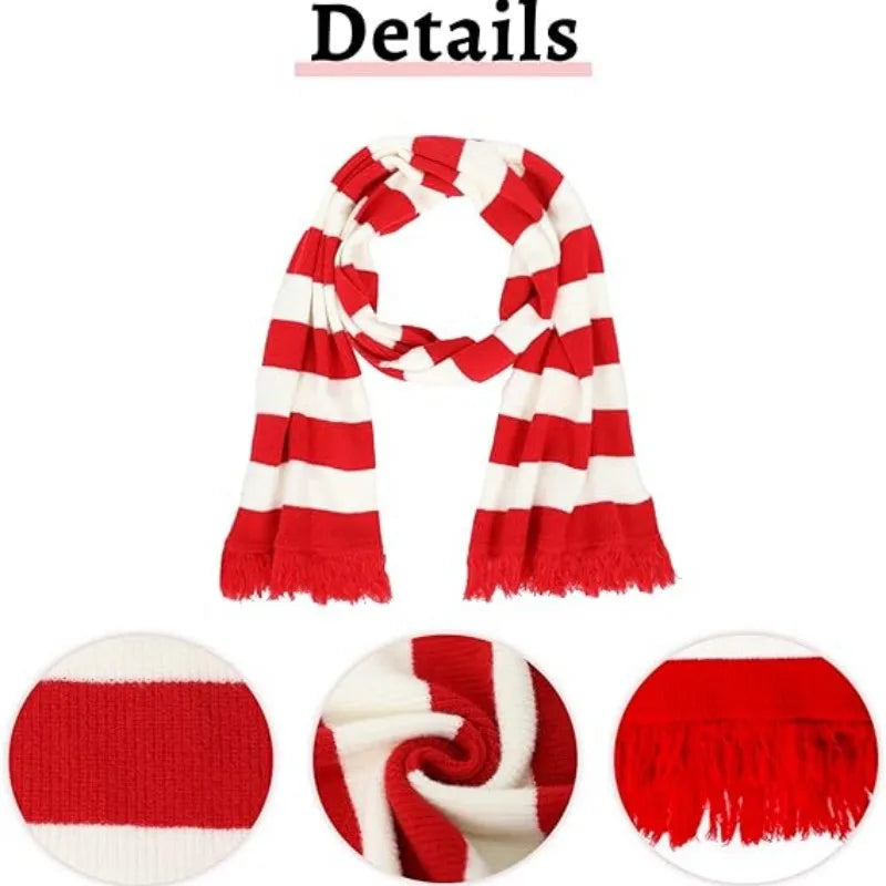Winter Red White Striped Scarf Unisex Christmas Snowman Knit Warm Adult Children Holiday Costume Party Matching Scarves Items
