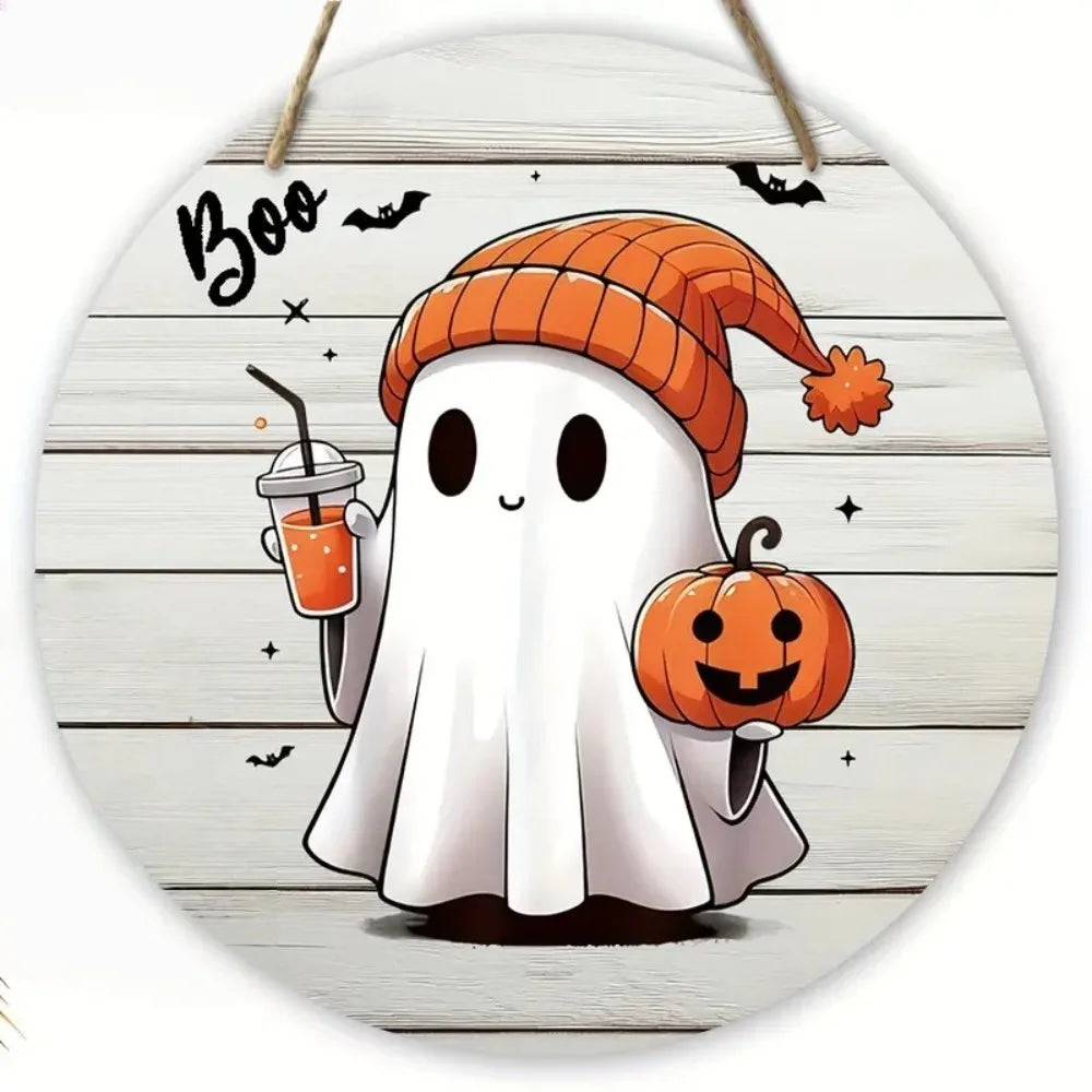 2D Rustic Style Halloween Boo Pumpkin Mystery Teacher, Suitable for Home, Office, Door, Living Room, Halloween Decoration, Gifts