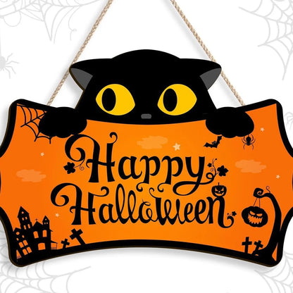1pcs New Front Door Halloween Welcome Sign Pumpkin Skeleton Wreath Wooden Halloween Party Decoration