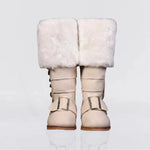 Christmas Santa Claus Boots Men Cosplay New Year Red Black Leather Shoes White Plush Cuffs Foot Halloween Xmas Winter Boots