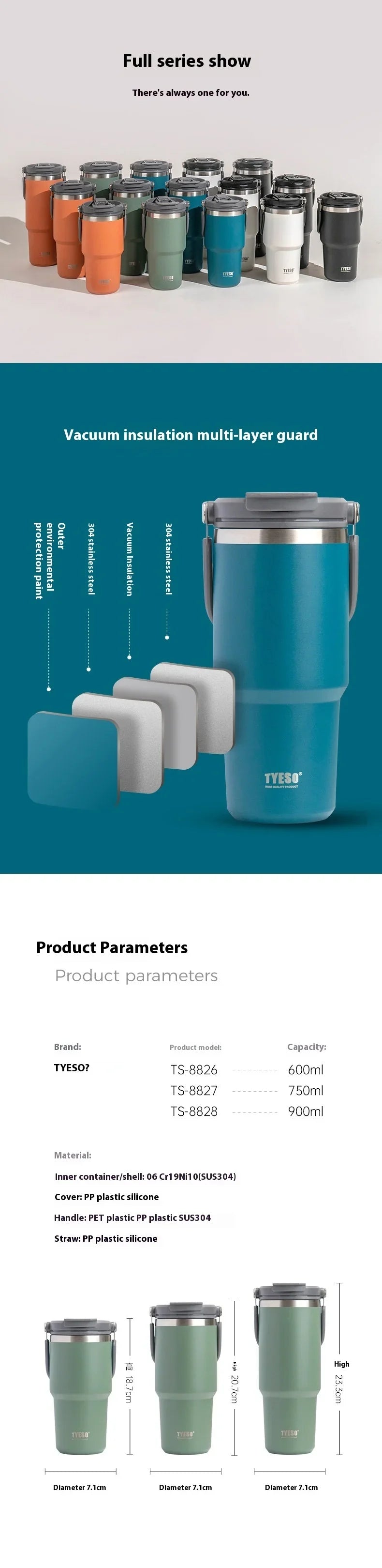 Tyeso Stainless Steel Coffee Cup Cold And Hot Double-layer Insulated Cup Tumbler Thermo Water Bottle Car Travel Mug Vacuum Cup