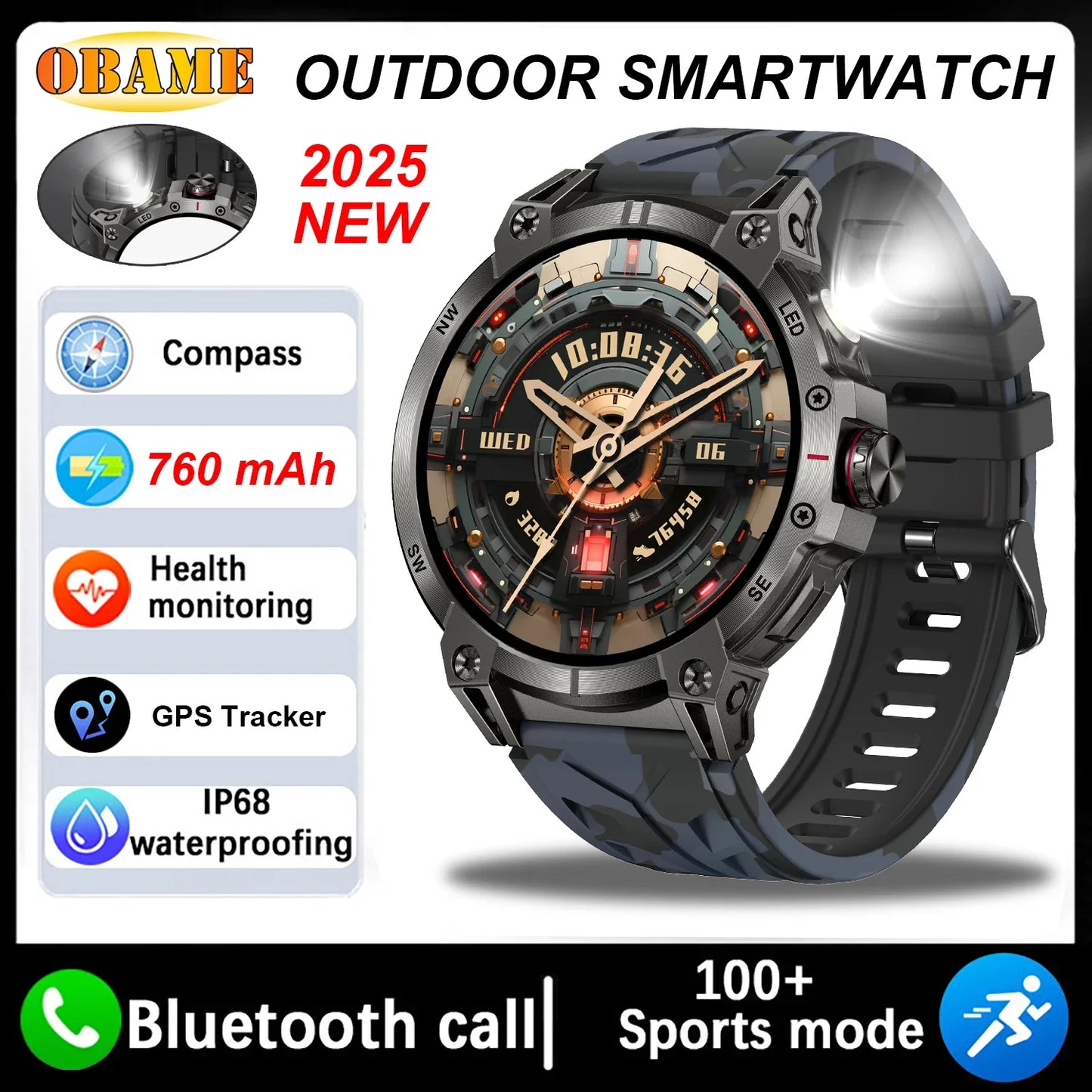 Xiaomi 760mAh Large Battery Outdoor Smart Watch Men 1.85 inch HD Screen GPS Compass Bluetooth Call IP68 Waterproof Smartwatch