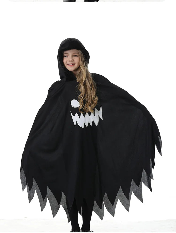 Halloween Kids Cosplay Costume White Black Luminous Ghost Luminous Face Cape Shawl Party Dress-Up Costume Boys Cape Girl Skirt