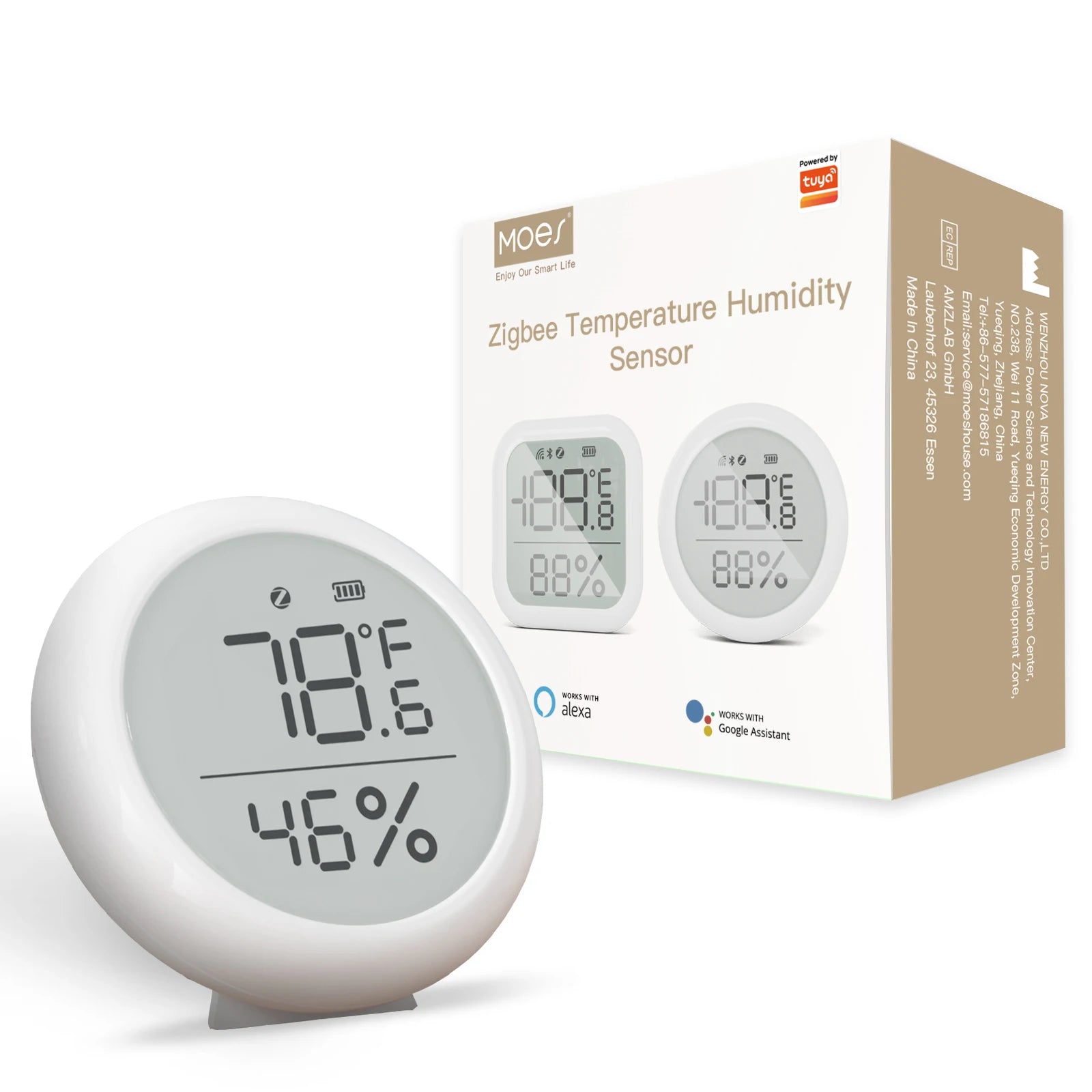 MOES Tuya ZigBee Smart Home Temperature And Humidity Sensor With LED Screen Works With Google Assistant and Tuya Zigbee Hub