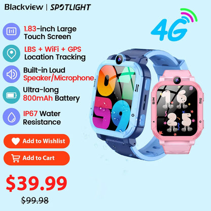 Blackview Z20 Kids Smartwatch IP67 Waterproof, 4G SOS Emergency Calling , Monitor, GPS +LBS+WIFI Location Tracking Phone Watch