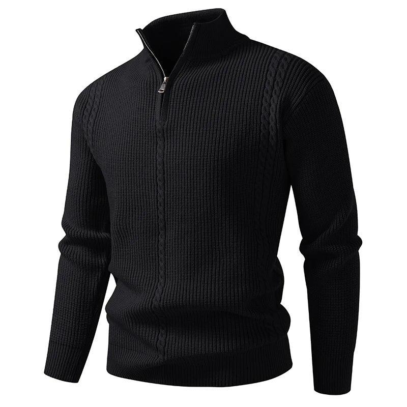 Autumn Winter Half Zipper Stand Collar Knit Sweater Men Solid Color Warm Long Sleeve Casual Fashion Loose Knitted Pullovers Man