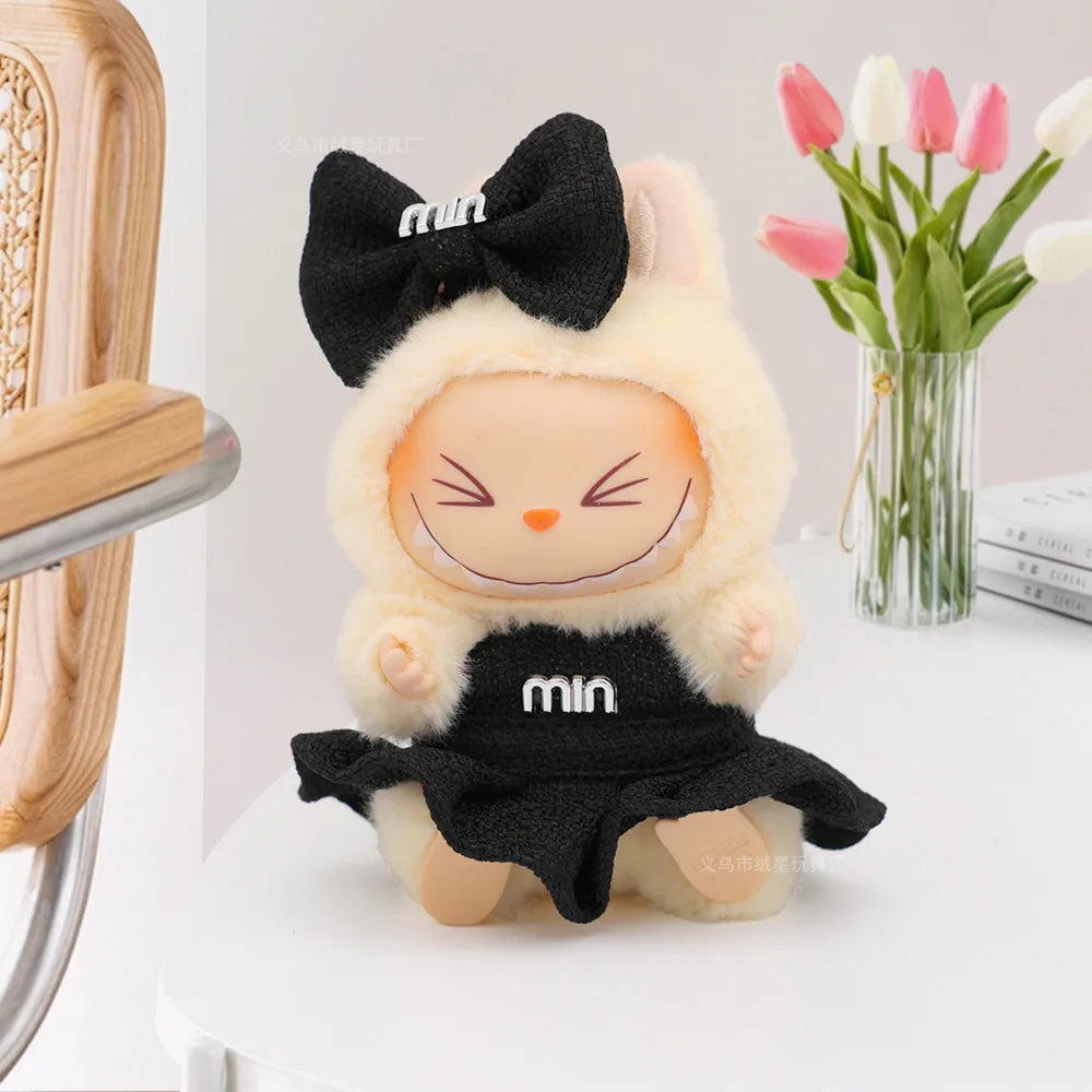 For 15/17cm Mini Labubu Clothes Luxury Dress Bow Strap Pants Set 3.0 Labubu clothing outfit Glasses Shoes Doll Accessories