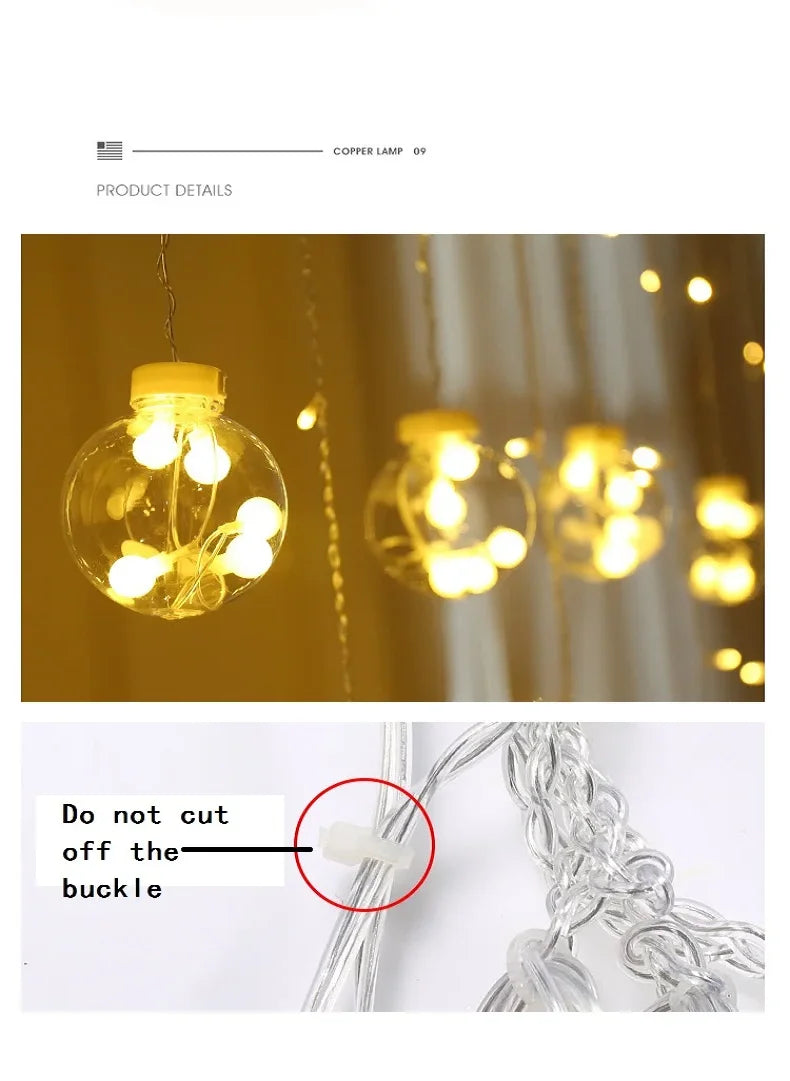 Christmas 2024 Led Lights Decoration Fairy String for Room Festoon Light Curtain Garland Party Wedding New Year's Bedroom Living