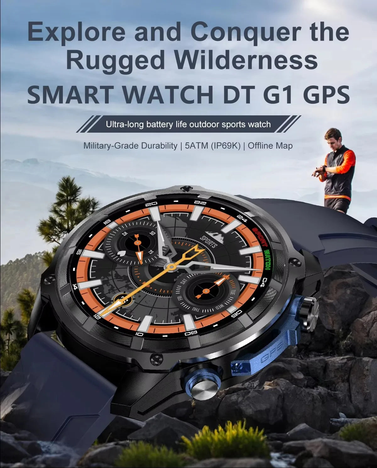 Military Smart Watch DT G1 GPS Track Compass Altimeter Bluetooth Calling 860mAh Battery DTG1 Men Outdoor Sports SmartWatch