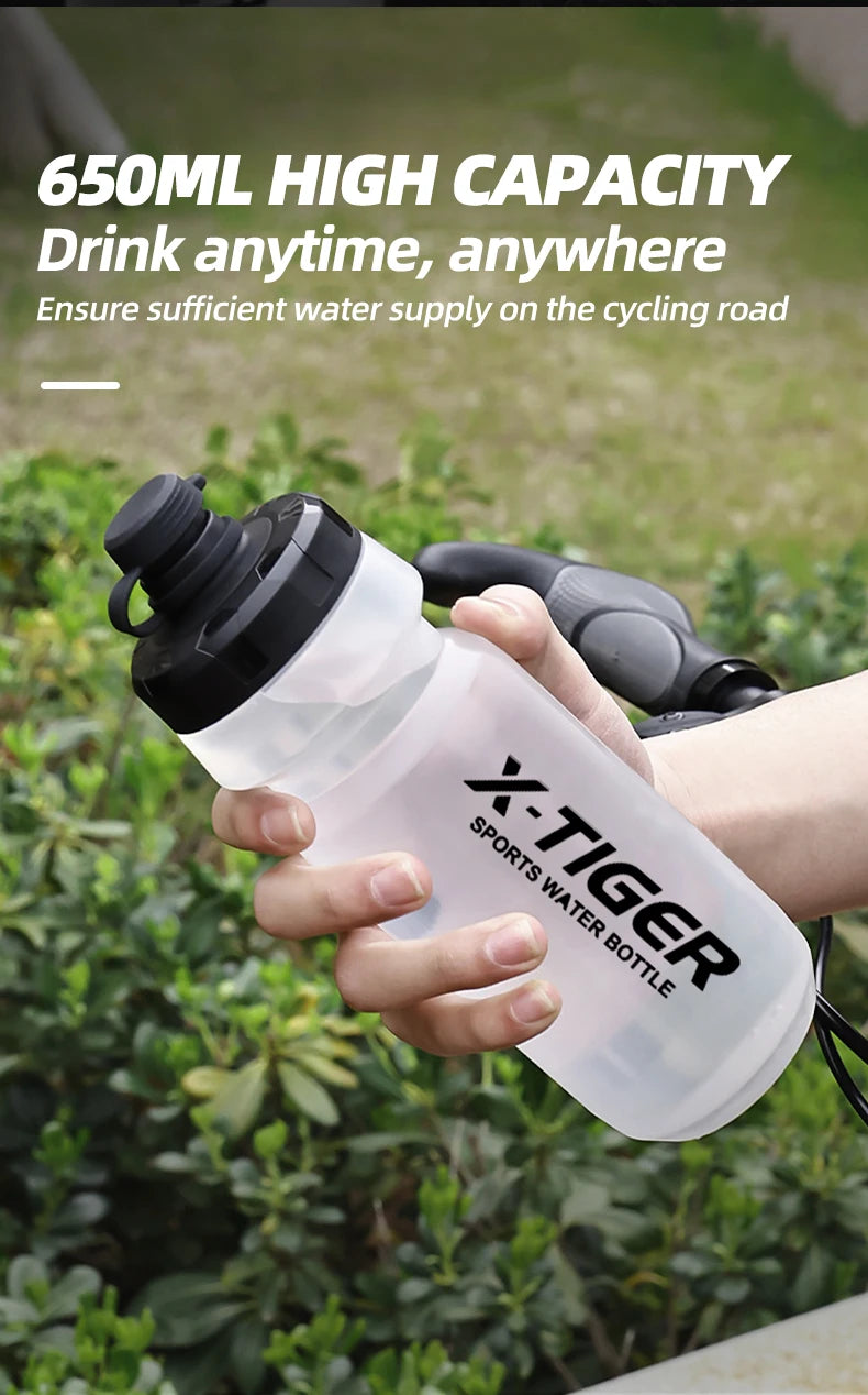 X-TIGER MTB Road Cycling Water Bottle 650ML Leak-proof Bicycle Squeeze Water Bottle for Long-distance Cycling Outdoor Sports Por