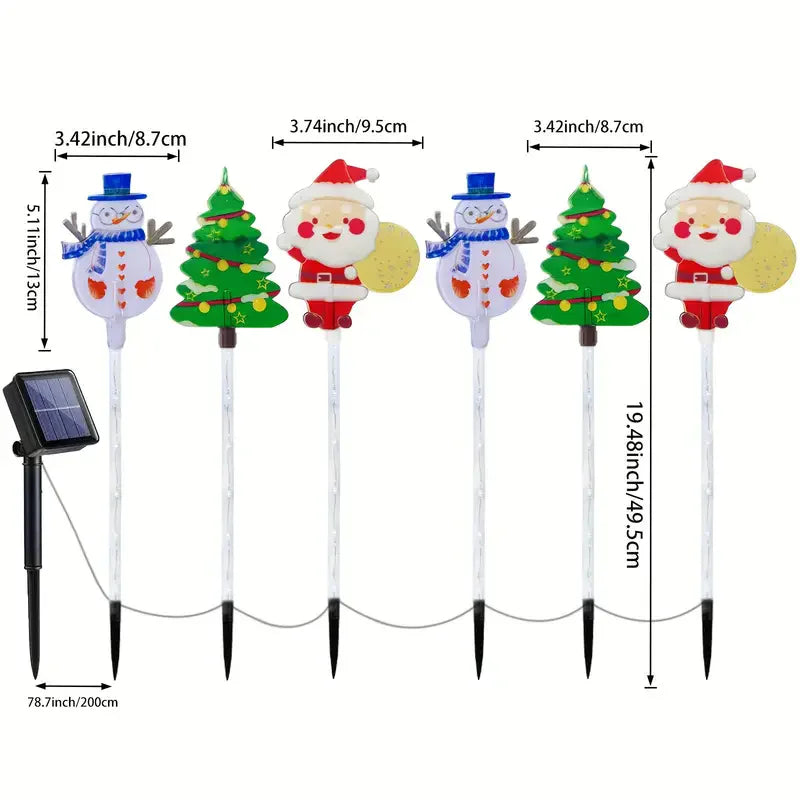 6pcs/set Solar-Powered Christmas Lawn Lights Santa Tree & Reindeer Designs for Outdoor Decor Waterproof Garden Lights Holiday