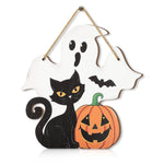 Halloween Decorative Wooden Sign with Ghost, Black Cat, Pumpkin and Bat - Perfect for Seasonal Home Decoration