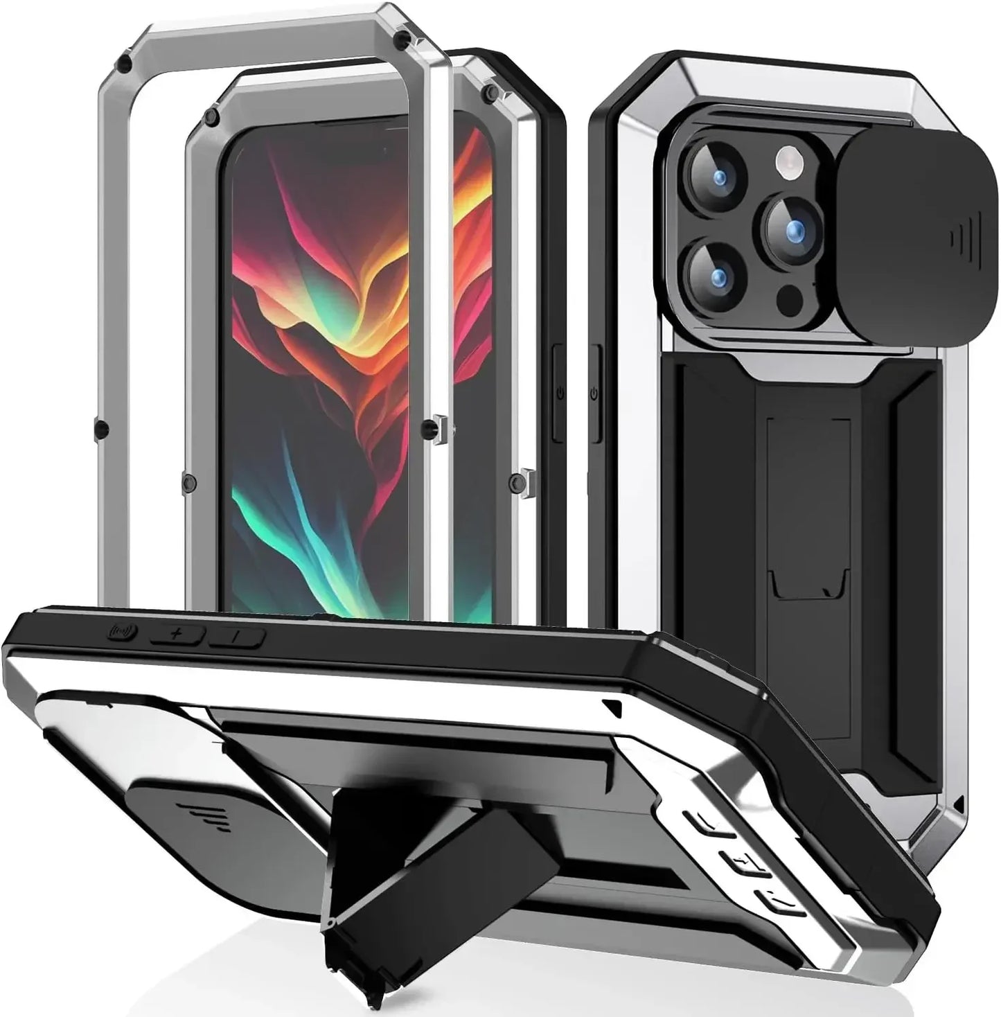 Heavy Duty Rugged Metal Case for iPhone, Case for iPhone 16 15, 14, 13 Pro Max, Screw Military Shockproof Cover with Screen Ca