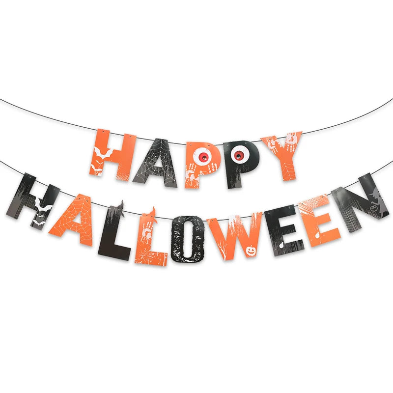 2025 Halloween Party Banner Hanging Pendants Bat Pumpkin Paper Garland Trick or Treat Happy Halloween Decoration Supplies Home
