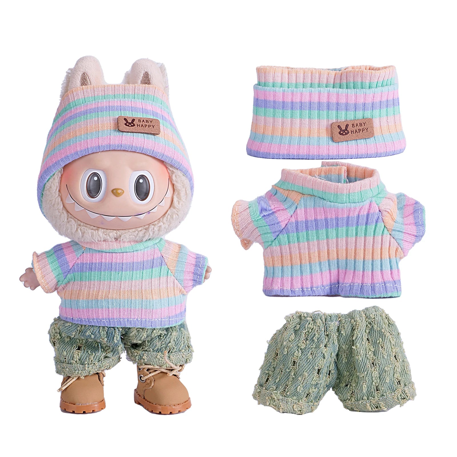 6.7inch labubu Clothing Accessories Set Hat + Clothes + (pants or skirt) Doll Clothes Suitable for Fashion Plush Dolls shoes