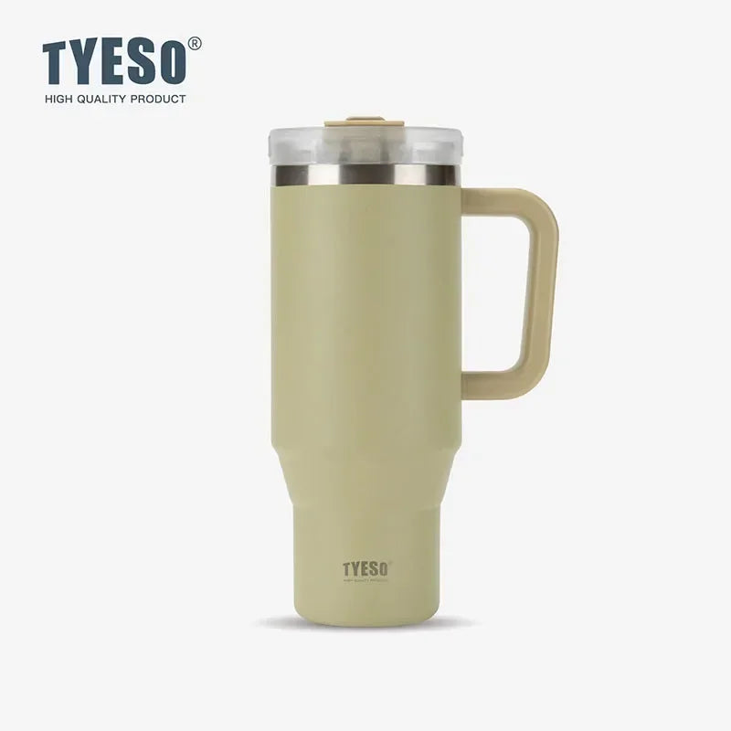Tyeso 900/1200ML Tumbler Bottle Stainless Steel Car Mug With Handle Straw Thermal Iced Travel Vacuum Insulated Coffee Hot Cup