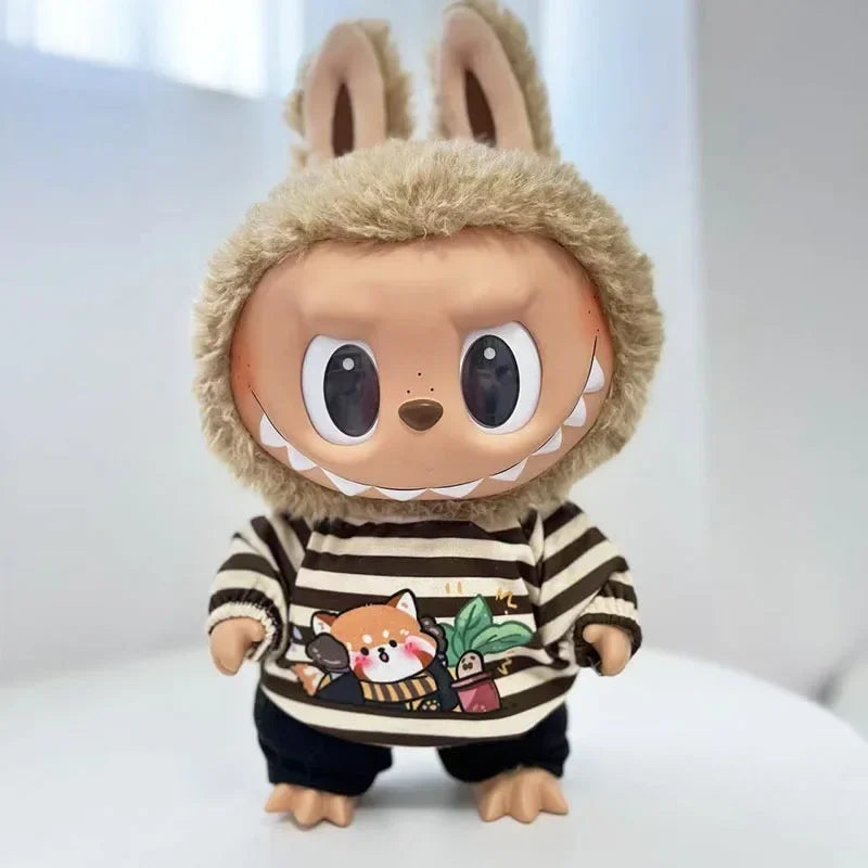 Doll outfit vinyl plush doll clothes for 38cm Korea Kpop Exo Labubu doll clothes striped shirt set